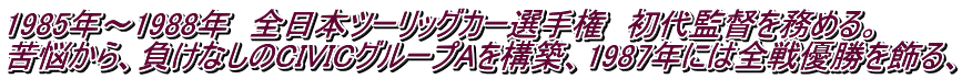 1985年～1988年　全日本ツーリッグカー選手権　初代監督を務める。 苦悩から、負けなしのCIVICグループAを構築、1987年には全戦優勝を飾る、