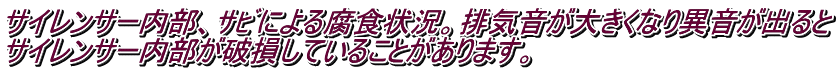 サイレンサー内部、ｻﾋﾞによる腐食状況。排気音が大きくなり異音が出ると サイレンサー内部が破損していることがあります。